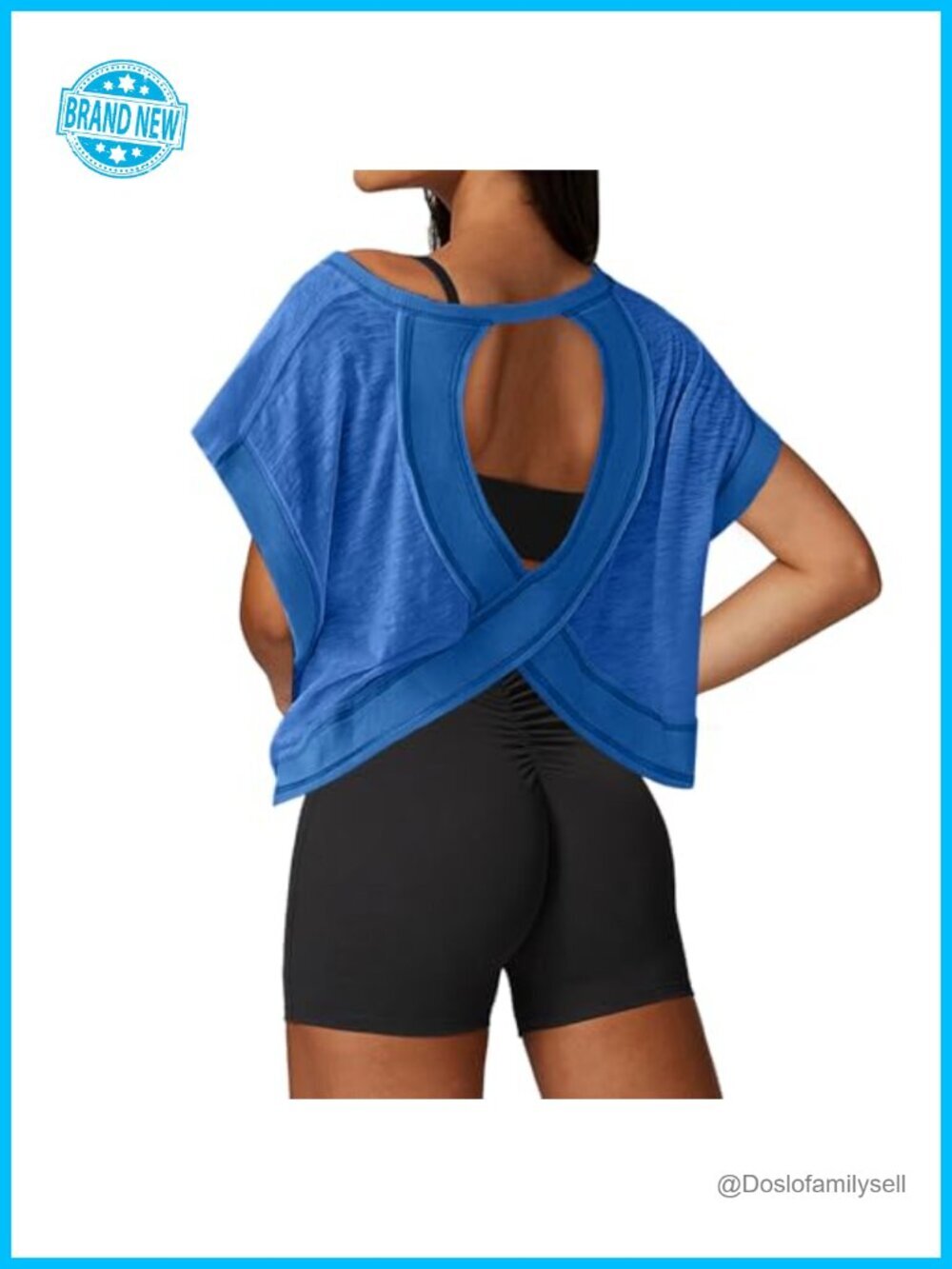 Open Back Crop Top Short Sleeve Boat Neck Ribbed Athletic Tee
